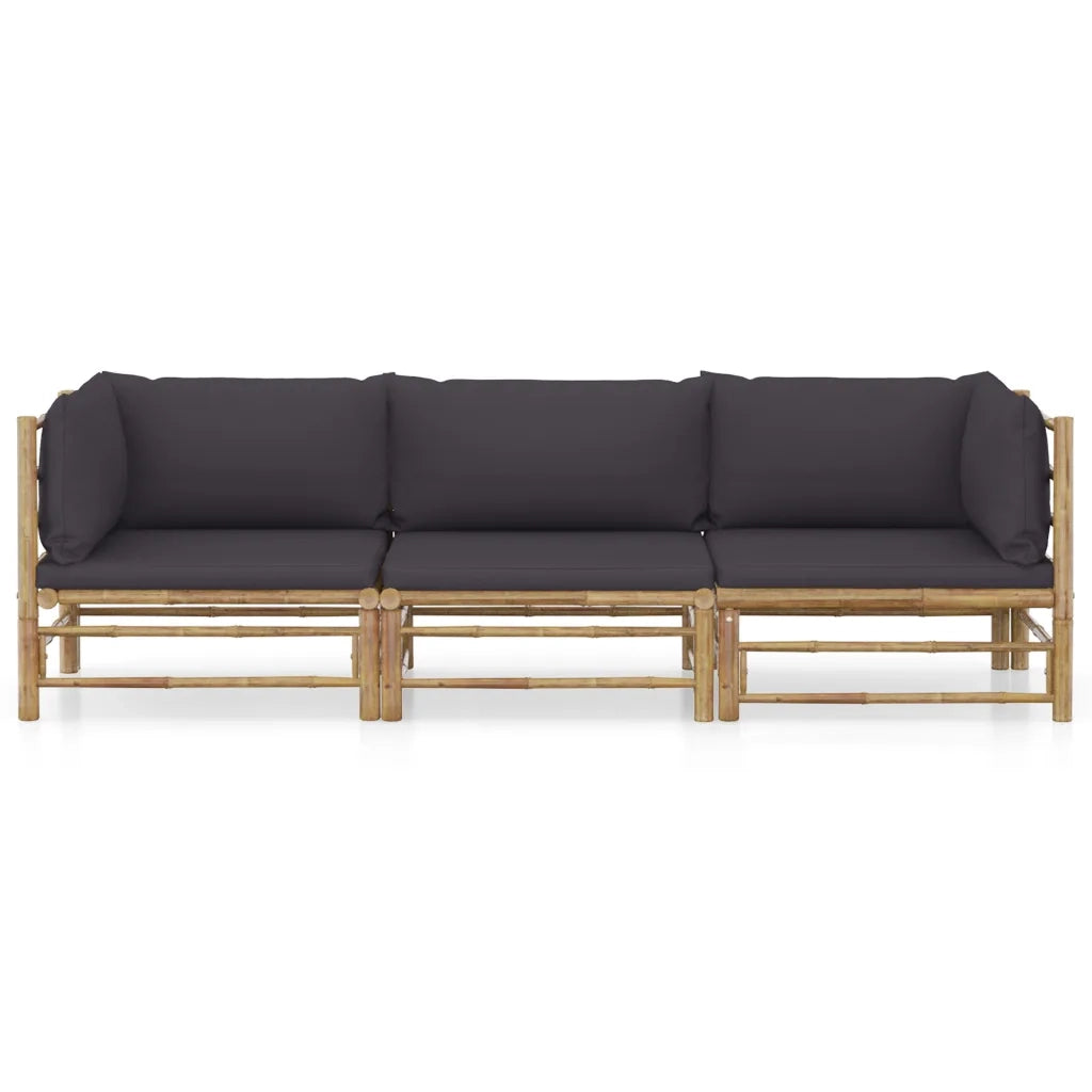 Set Divani da Giardino 3 pz con Cuscini Grigio Scuro in Bambù 3058204