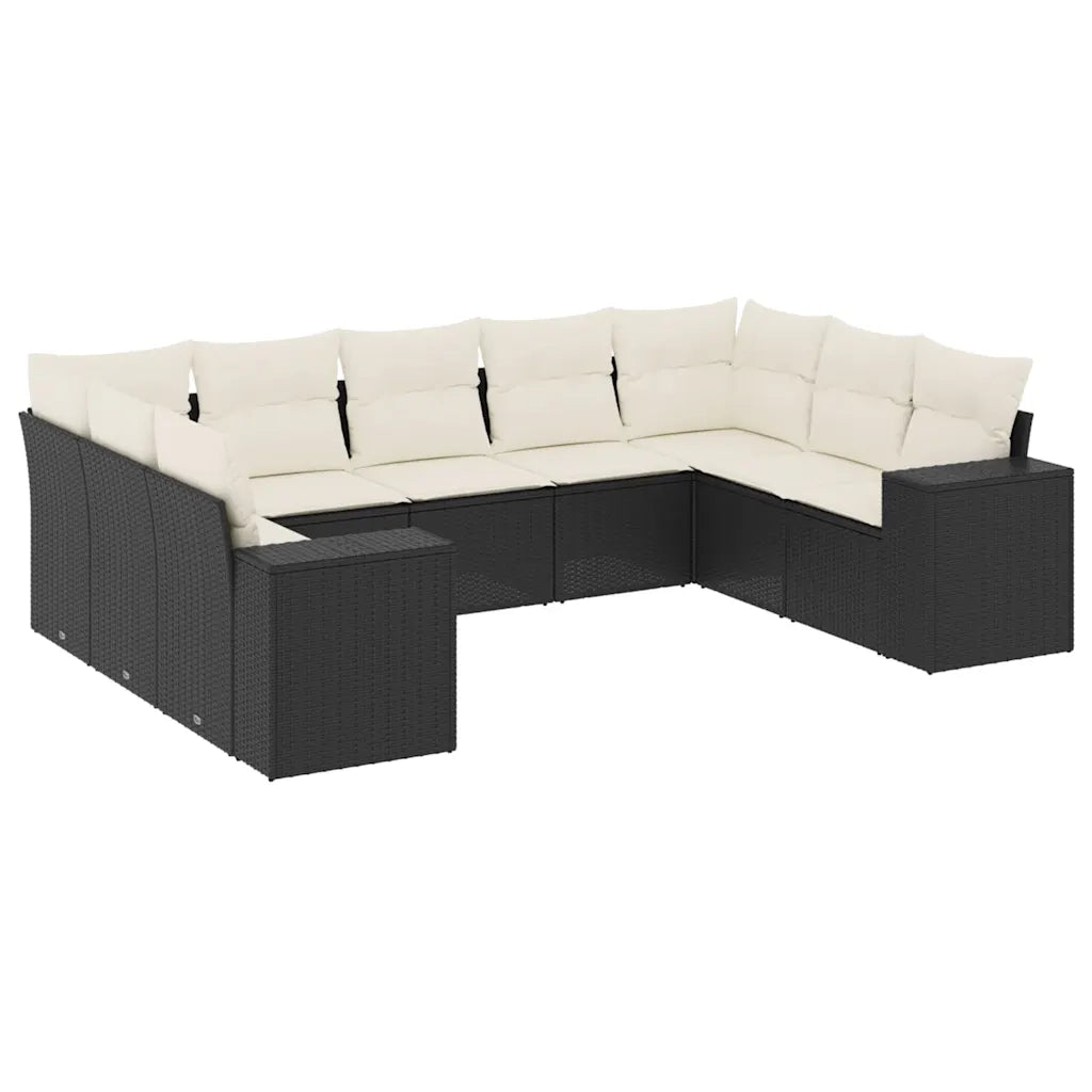 Set Divani da Giardino 9 pz con Cuscini Nero in Polyrattan 3255333