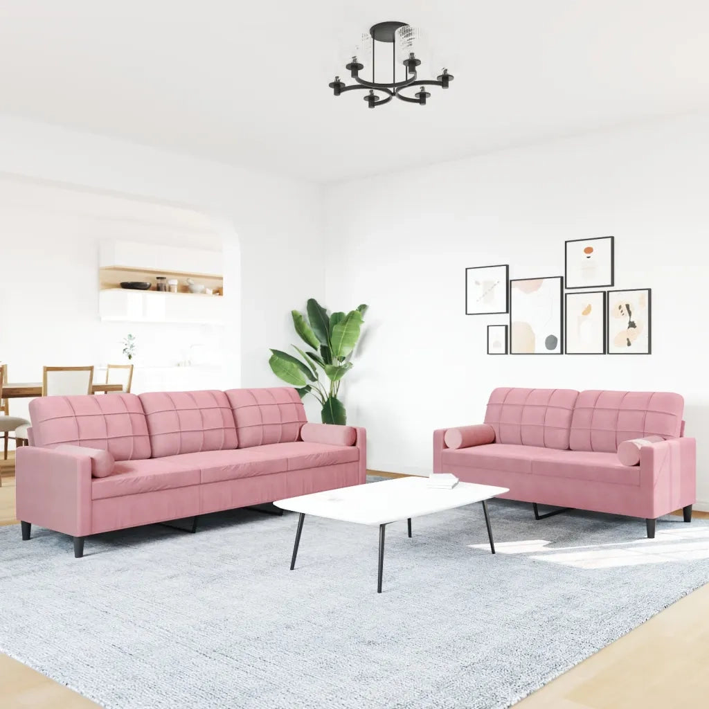Set di Divani 2 pz con Cuscini e Rinforzi rosa in Velluto 3278494