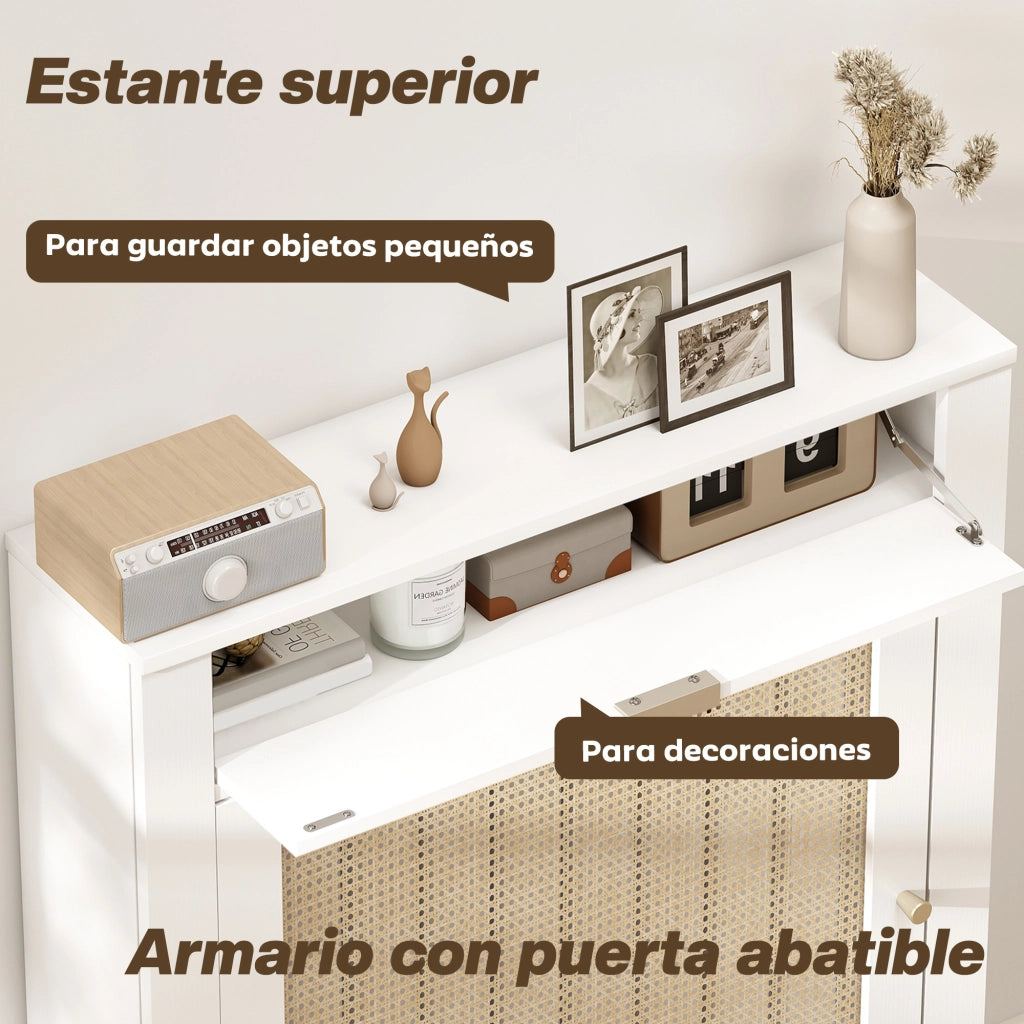 Copritermosifone con Anta e Rattan Design Boho ¨C Xylo ¨C Bianco