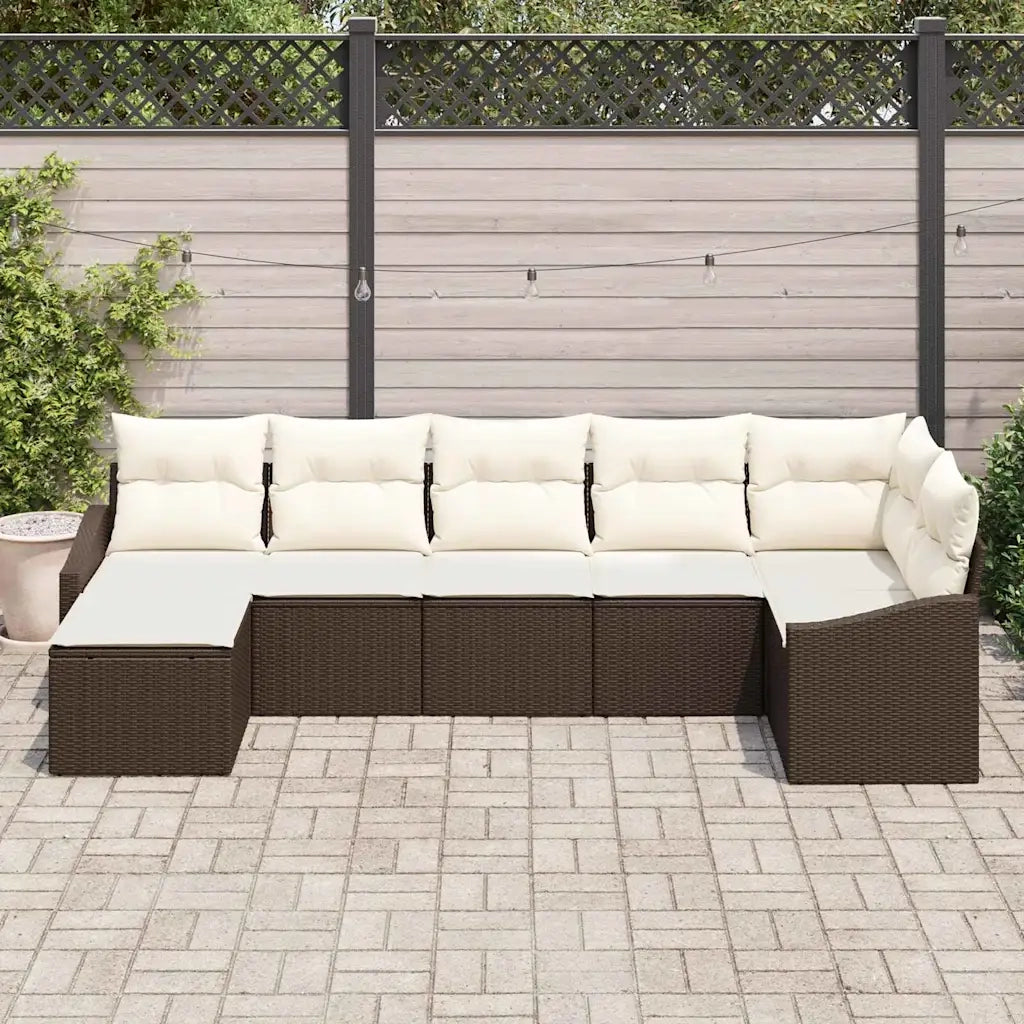 Set Divano da Giardino 7 pcs Marrone e Crema polyrattan