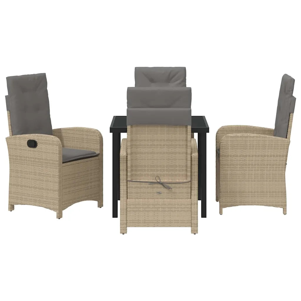 Set da Pranzo per Giardino con cuscino 5 pcs Beige polyrattan