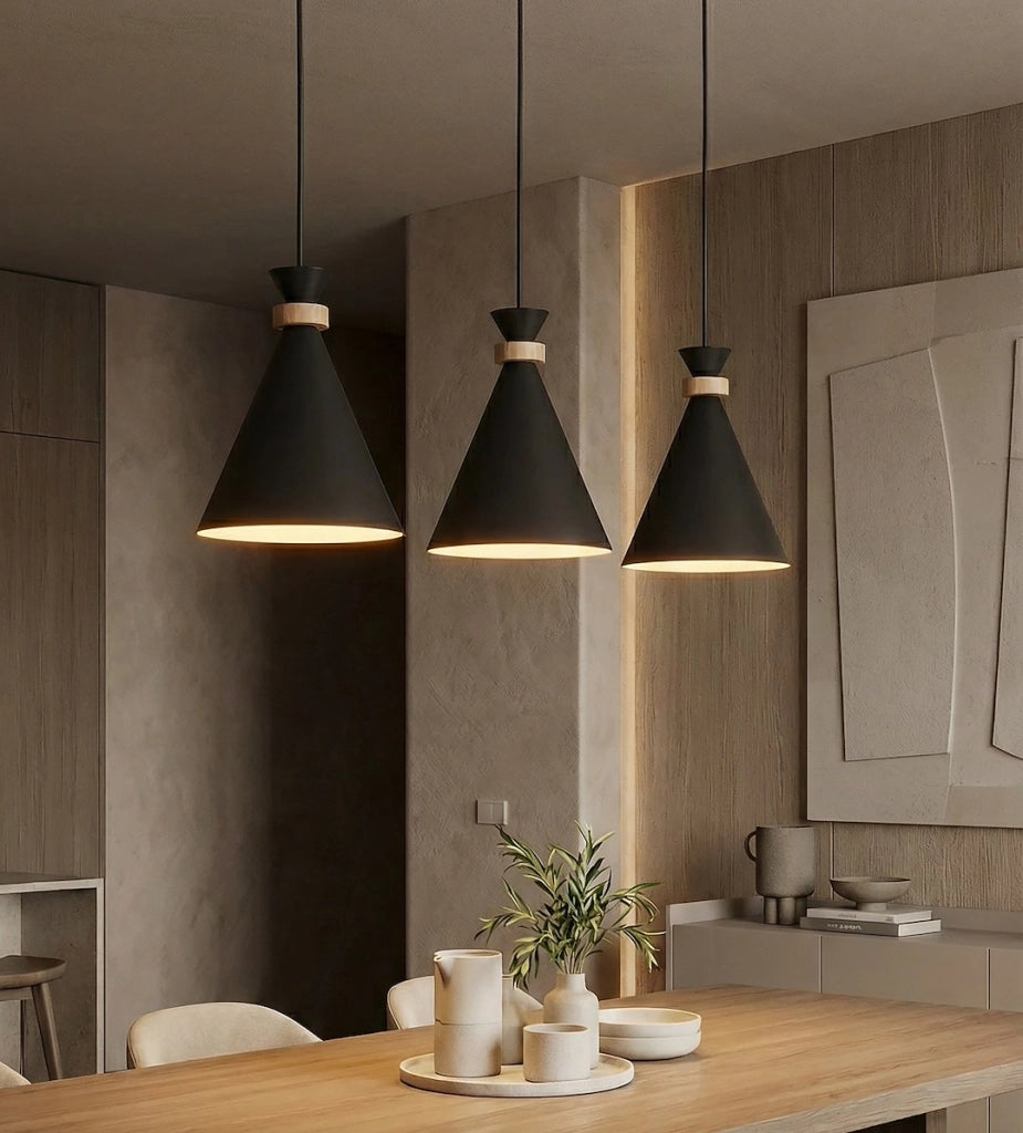 Lampada a sospensione ZERO nera 3xE27 legno Emibig