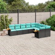 Set Divani da Giardino 9 pz con Cuscini Nero in Polyrattan