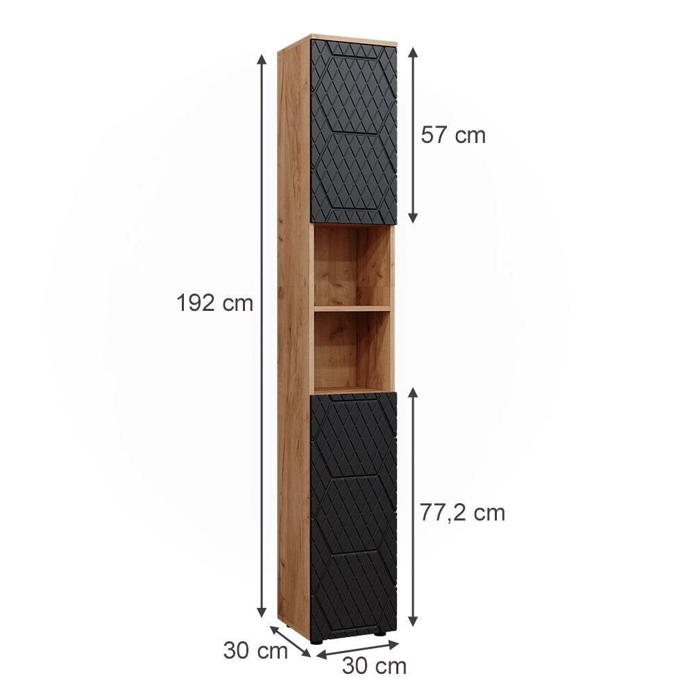 Vicco Mobiletto da bagno Antracite con struttura a nido d'ape 30 x 192 cm