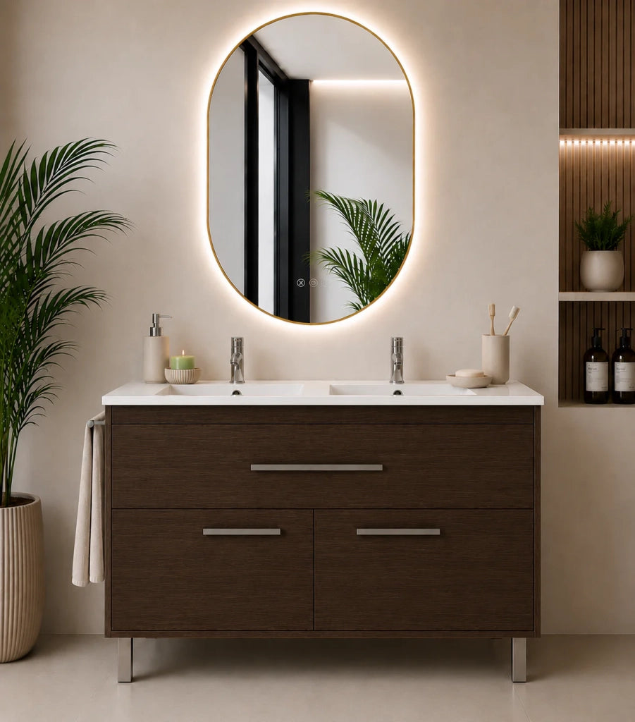 Mobile bagno con lavabo ORIGENBATH BAHIA senza specchio 120x45 cm doppio lavabo frassino tea