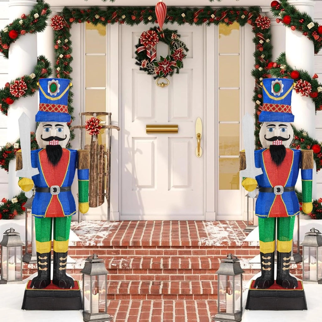 Soldato di Natale Illuminato 184 cm, Soldatino Schiaccianoci Illuminato con 110 Luci LED, Fascette e Base, Decorazioni Natalizie per Interno ed Esterno (2 Pezzi)