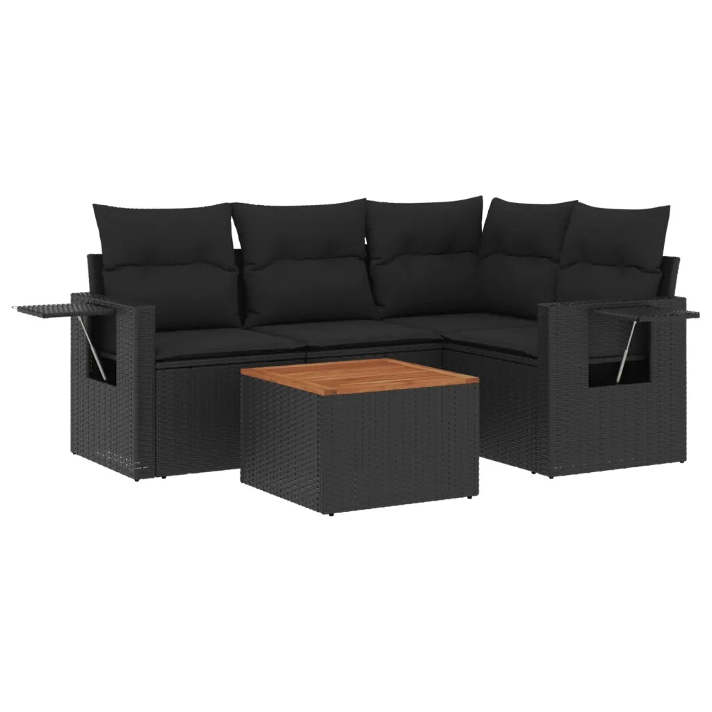 Set Divani da Giardino 5 pz | Set Salotto da Giardino con Cuscini in Polyrattan Nero