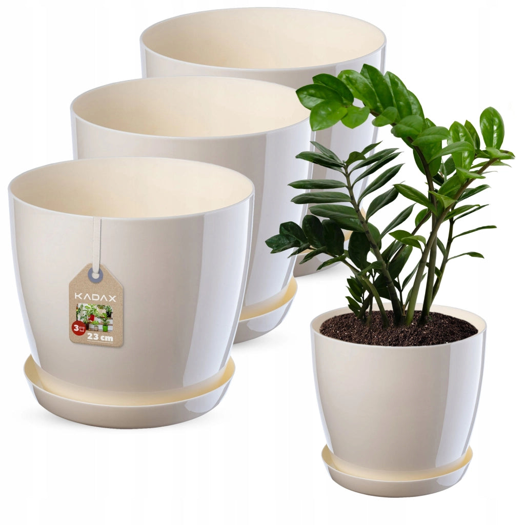 Vaso da fiori KADAX, coprivaso, 23 cm, supporto per fiori, plastica color crema, 3 pezzi.