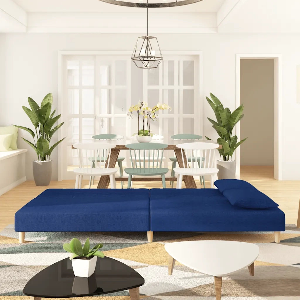 Divano letto | Sof¨¤ letto | Letto singolo a 2 Posti con 2 Cuscini Blu in Tessuto