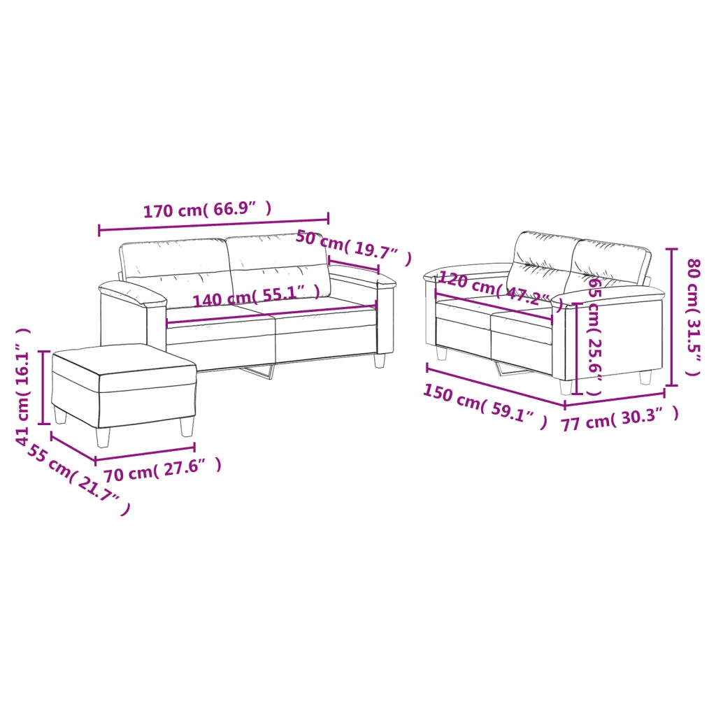 Set di Divani 3 pz con Cuscini cappuccino in Similpelle 3202371