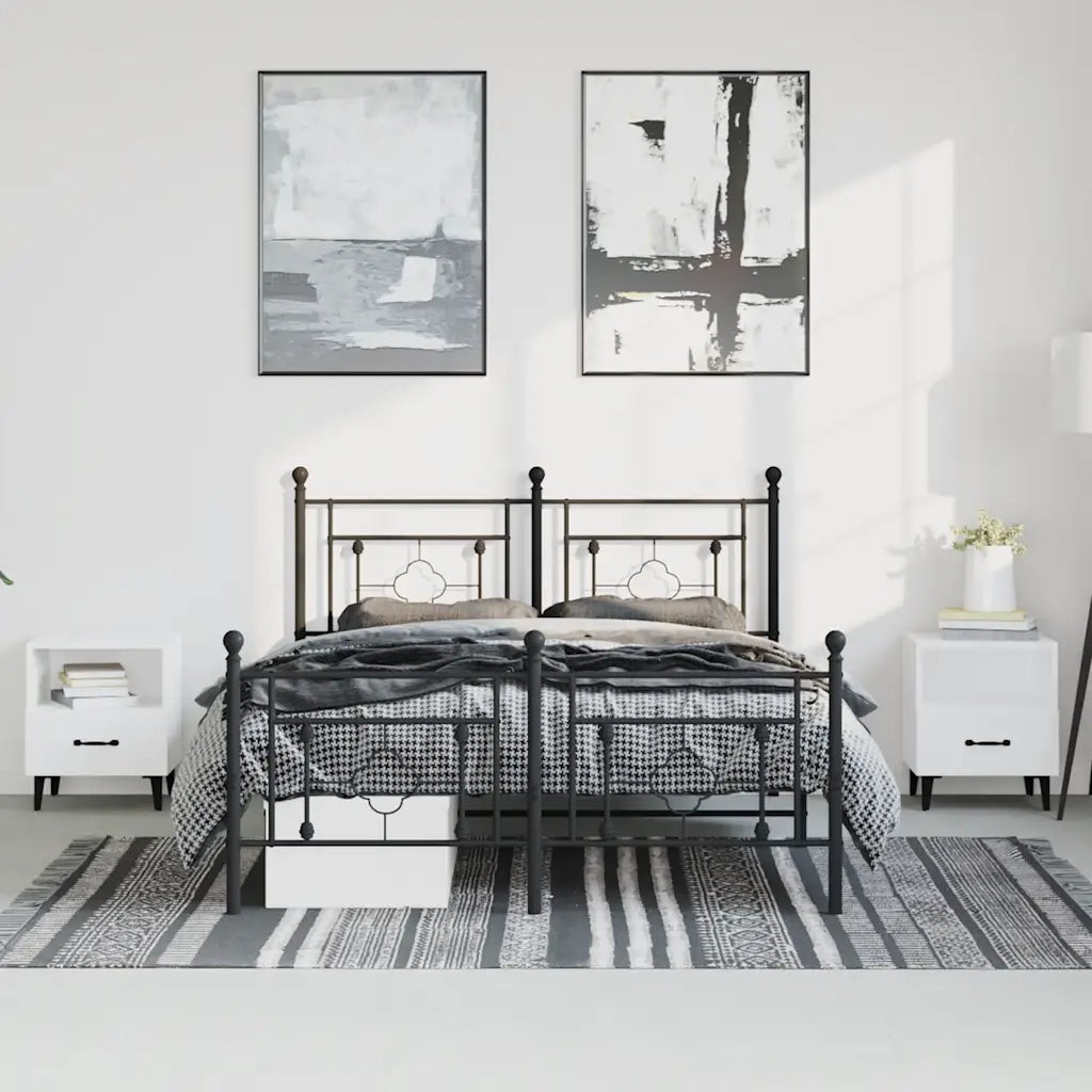 Giroletto con Testiera e Pediera Metallo Nero 193x203 cm 374363