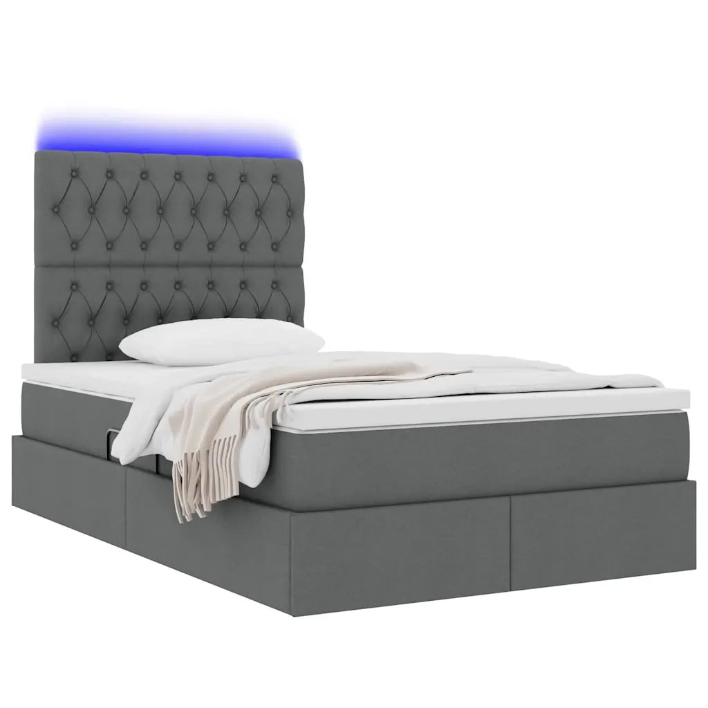 Letto con contenitore e LED con led Grigio scuro 120 x 200 cm