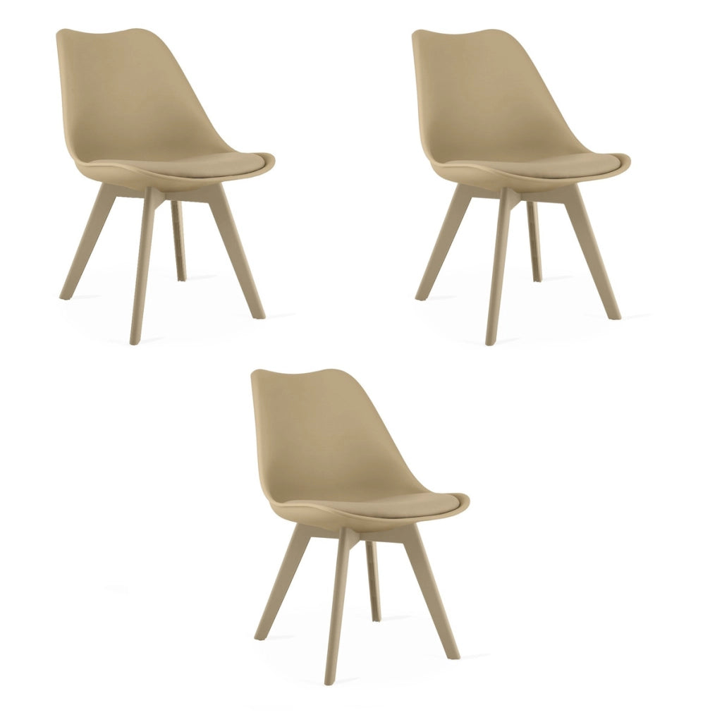 Set di 3 Sedie Mark in Polipropilene e Similpelle Beige