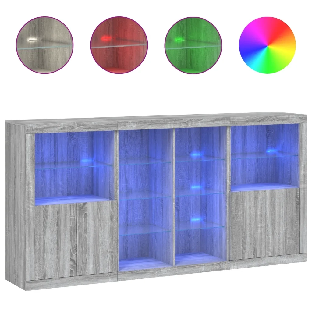 Credenza con Luci LED Grigio Sonoma 202x37x100 cm