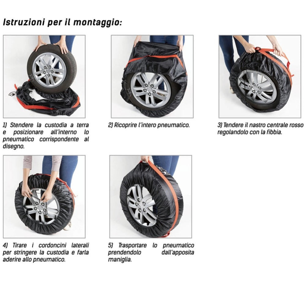 Trade Shop - Set 4pz Borsa Custodia Protezione Pneumatici Auto Cover Storage Gomme Ruote 65cm -