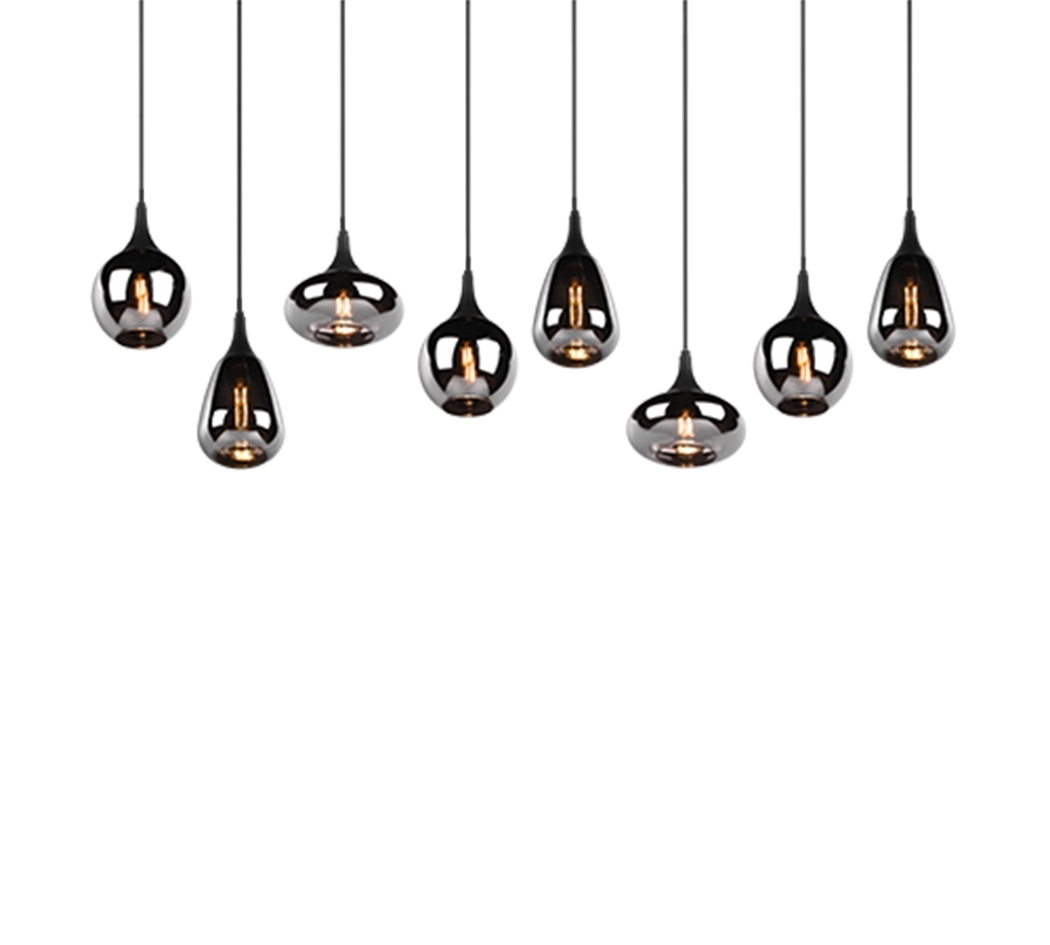 Lampada a sospensione 6 diffusori, metallo, nero e fumé, L 115 cm, Lumina