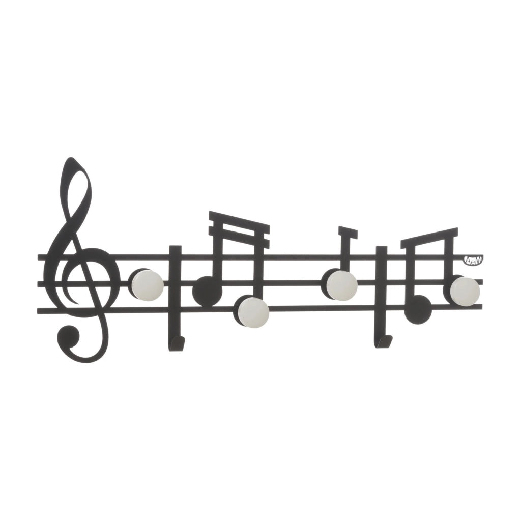 Appendiabiti in ferro da parete con note musicali Musica Nero