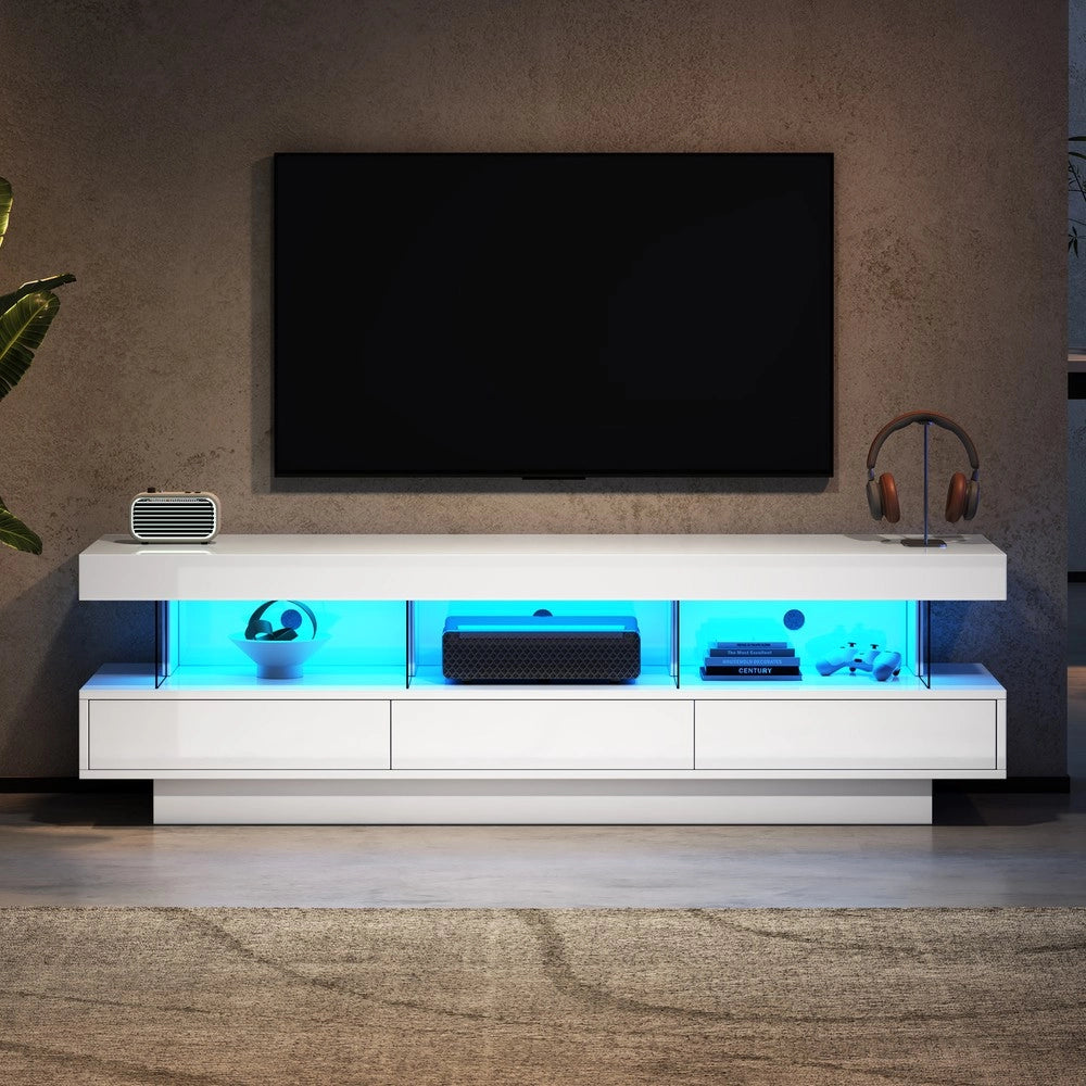 Mobile TV con LED e Vetro ¨C Xylo ¨C Bianco Lucido, 160x38x50,5 cm, per TV 70 Pollici