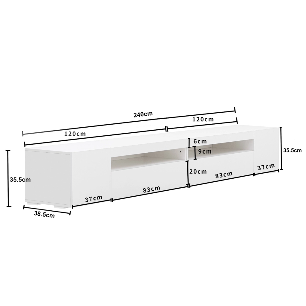 Credenza TV bianca in MDF lunghezza 240 cm
