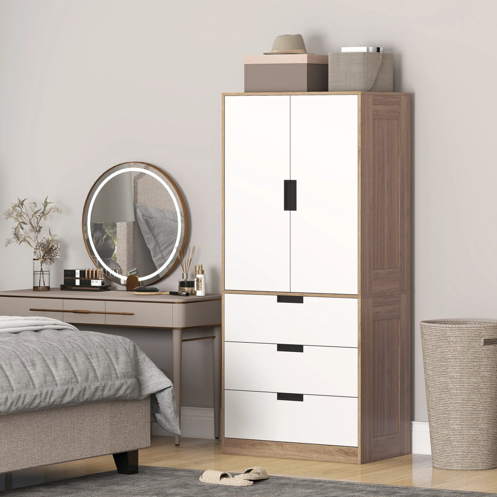 Armadio a 2 ante con 3 cassetti e appendiabiti ¨C Minimal ¨C marrone