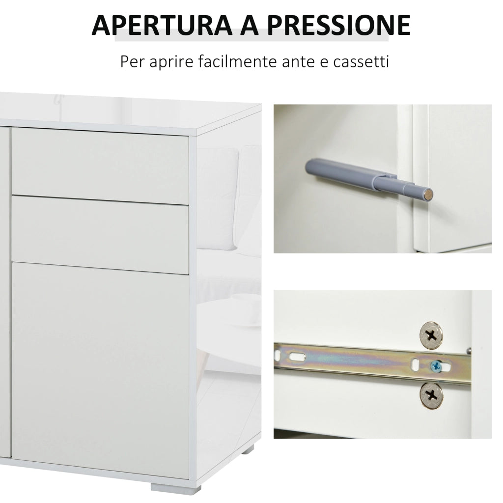 EasyComfort Mobiletto 2 Cassetti e 2 Ante, Apertura a Pressione, Mobile con 2 Cassetti e 2 Ante per Casa e Ufficio, 79x36x74cm, Bianco Opaco