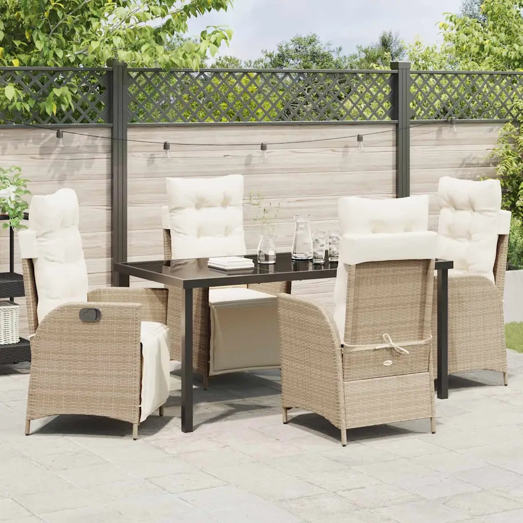 Set da Pranzo per Giardino con cuscino 5 pcs Beige polyrattan