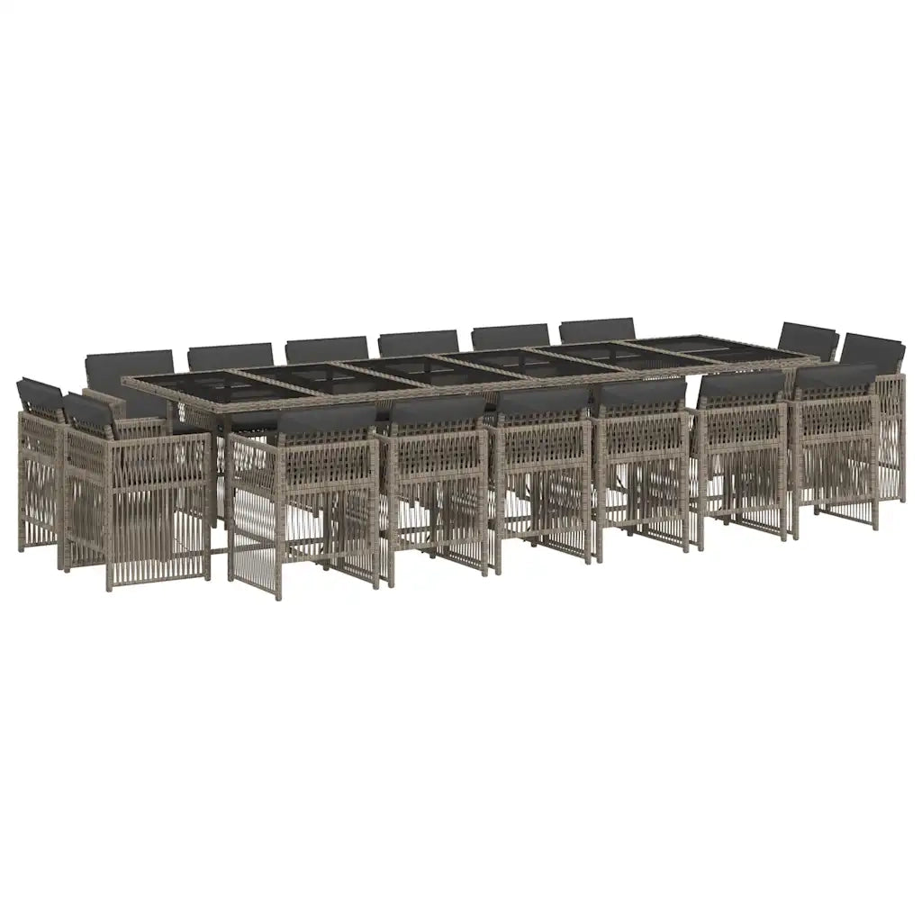 Set da Pranzo da Giardino 17pz con Cuscini Grigio in Polyrattan 3211064