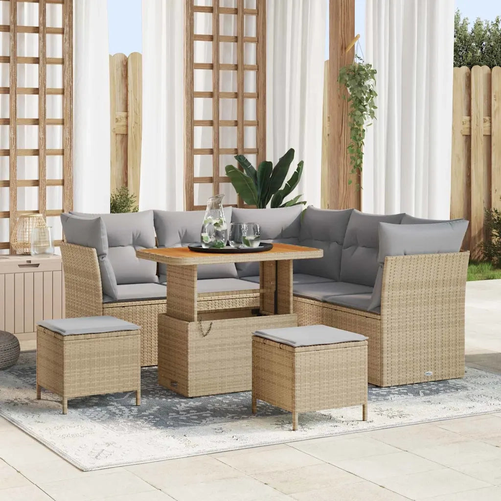 Set Divano da Giardino con cuscino 8 pcs beige e grigio chiaro