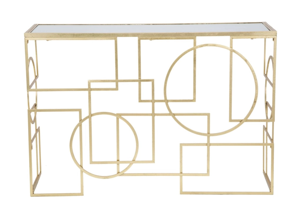 Console Marie 120x41x81 cm in Ferro e Vetro Oro e Nero