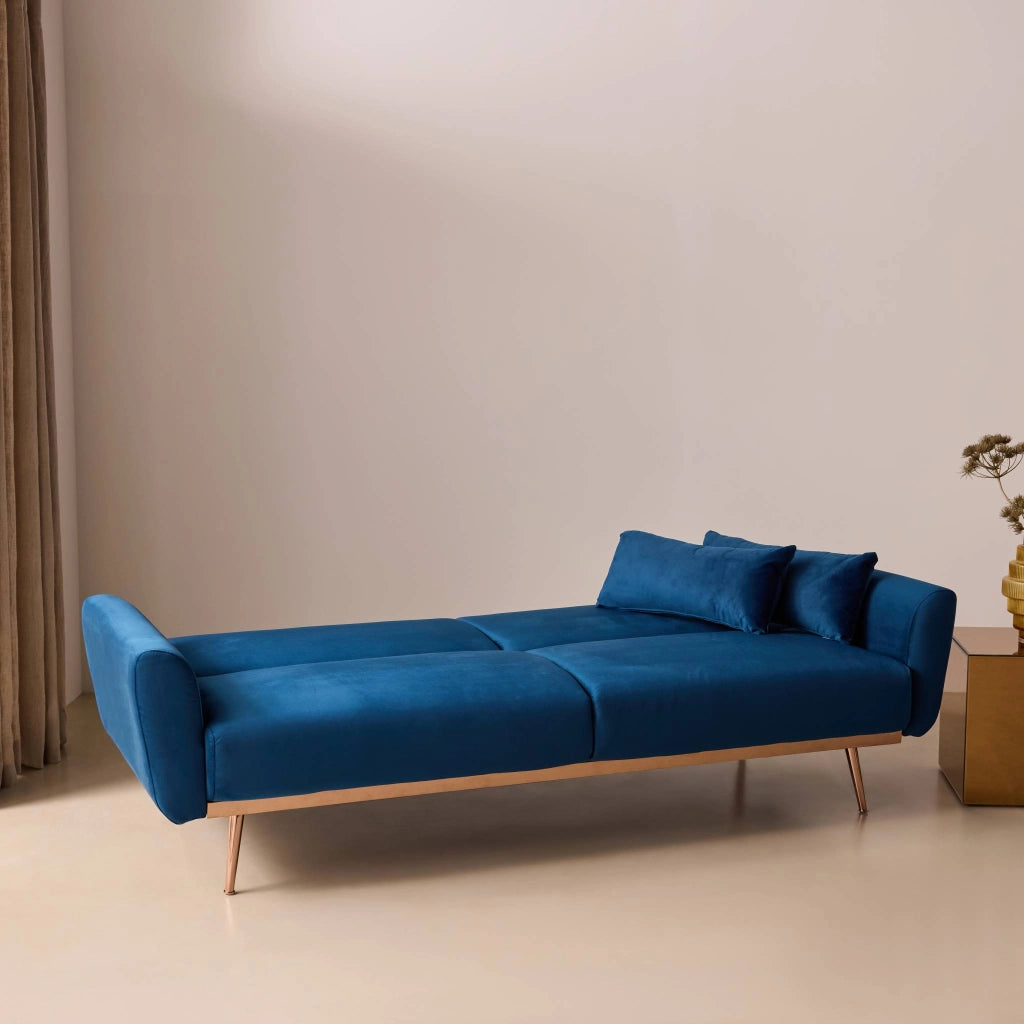 Divano letto reclinabile in velluto, 3 posti, blu