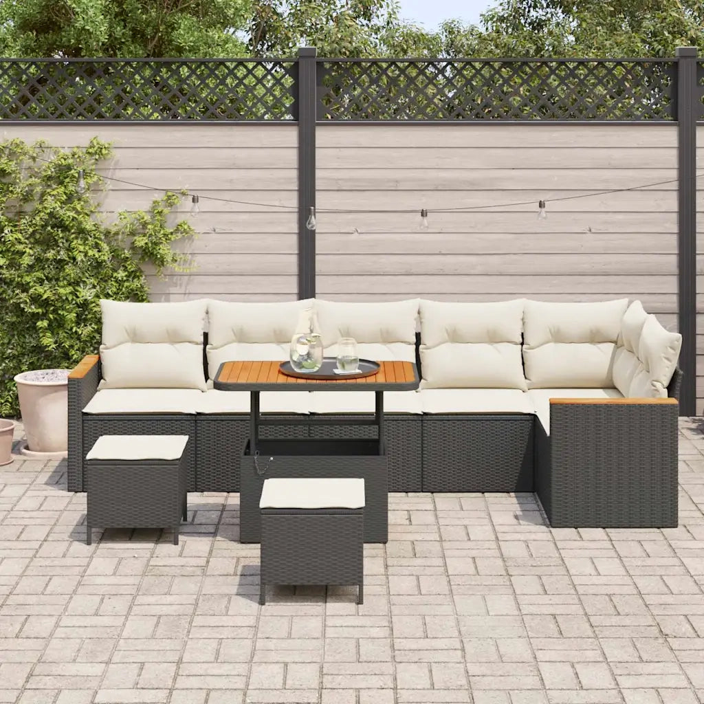 Set Divano da Giardino con cuscino Nero Poly Rattan 3365015
