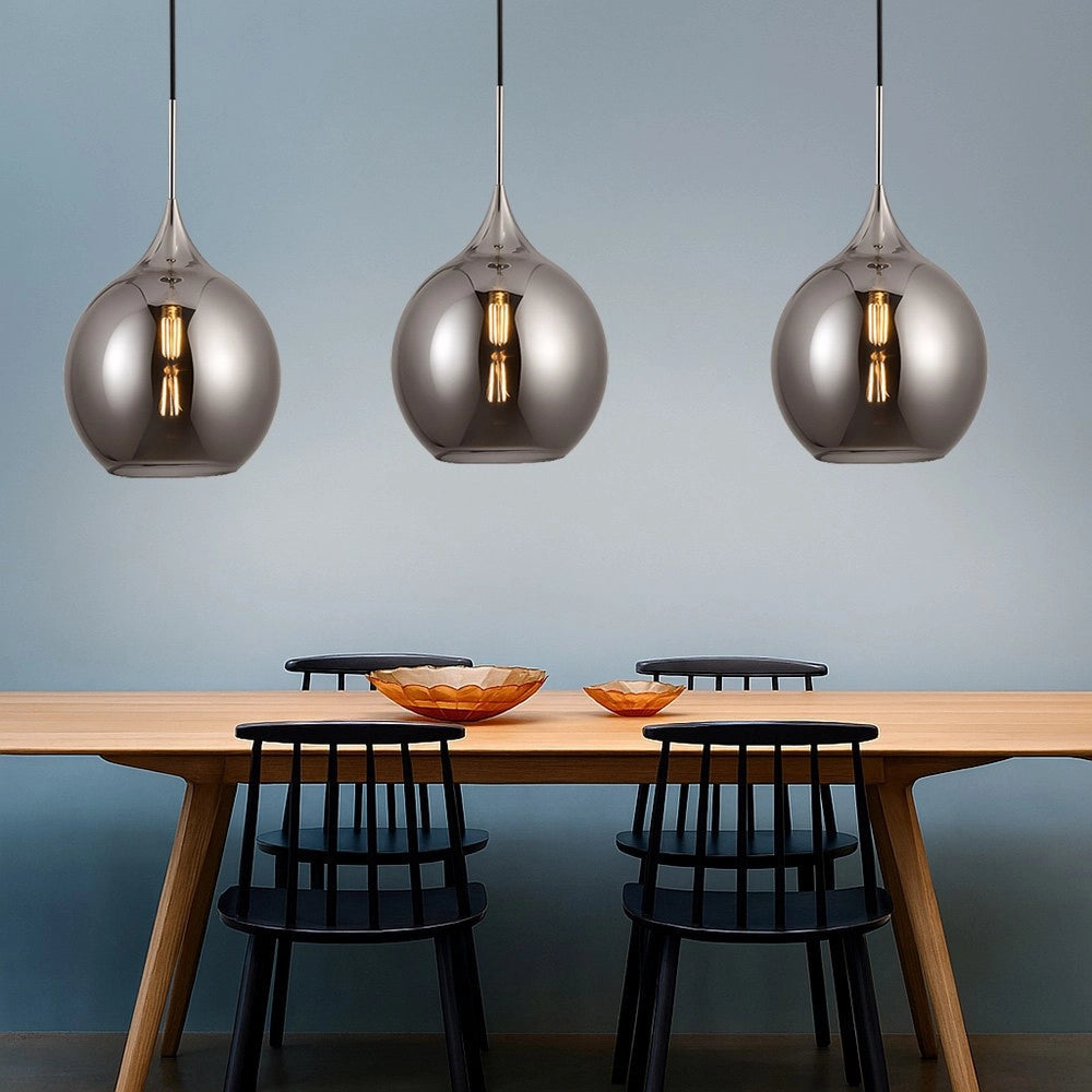 Trade Shop - Lampadario A Sospensione Decorativa In Metallo Con Sfera In Vetro Attacco E27 Ip20 A72 - Grigio Argento
