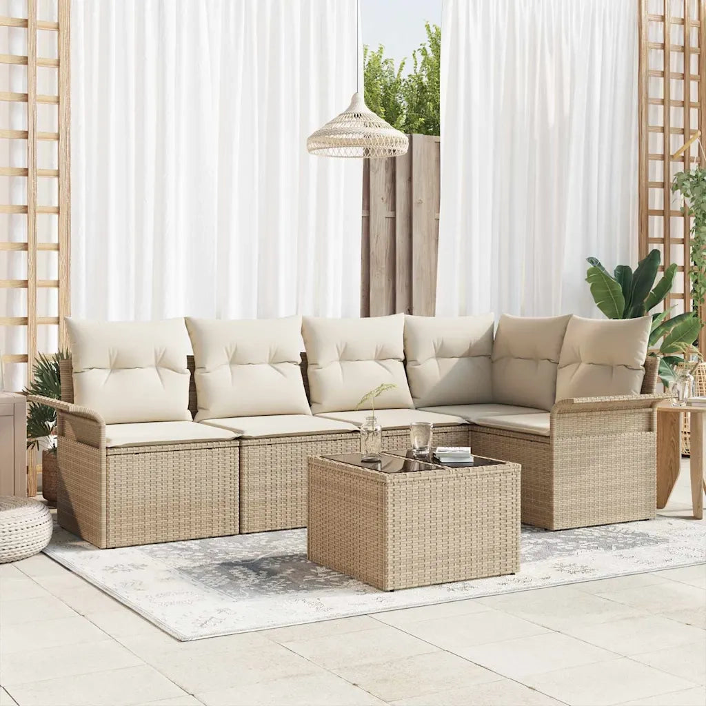 Set Divano da Giardino con cuscino 6 pcs Beige polyrattan
