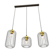 Sospensione Minimal Industrial Minerva 3 Luci Lineari Nera E Oro