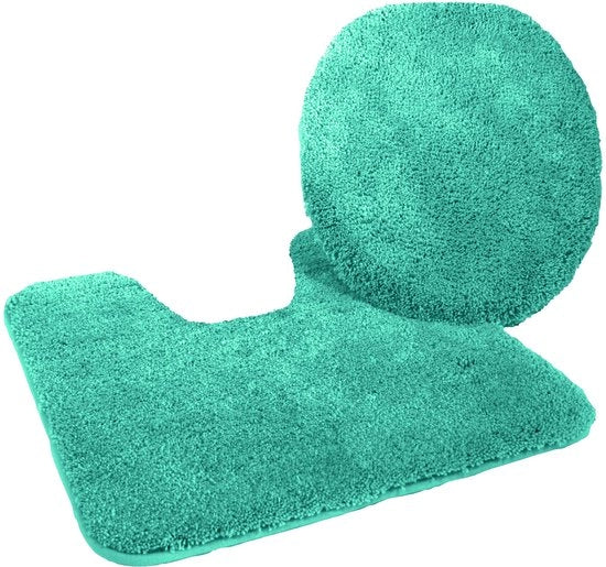 Set di tappeti da bagno 2 pezzi = Tappeto da bagno 47x50 cm + Tappeto da pavimento con foro 50x55 cm, verde smeraldo