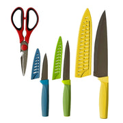 Trade Shop - Set 3 Coltelli Chef Frutta Multiuso Con Coprilama + Forbici In Acciaio Utensili Da Cucina -