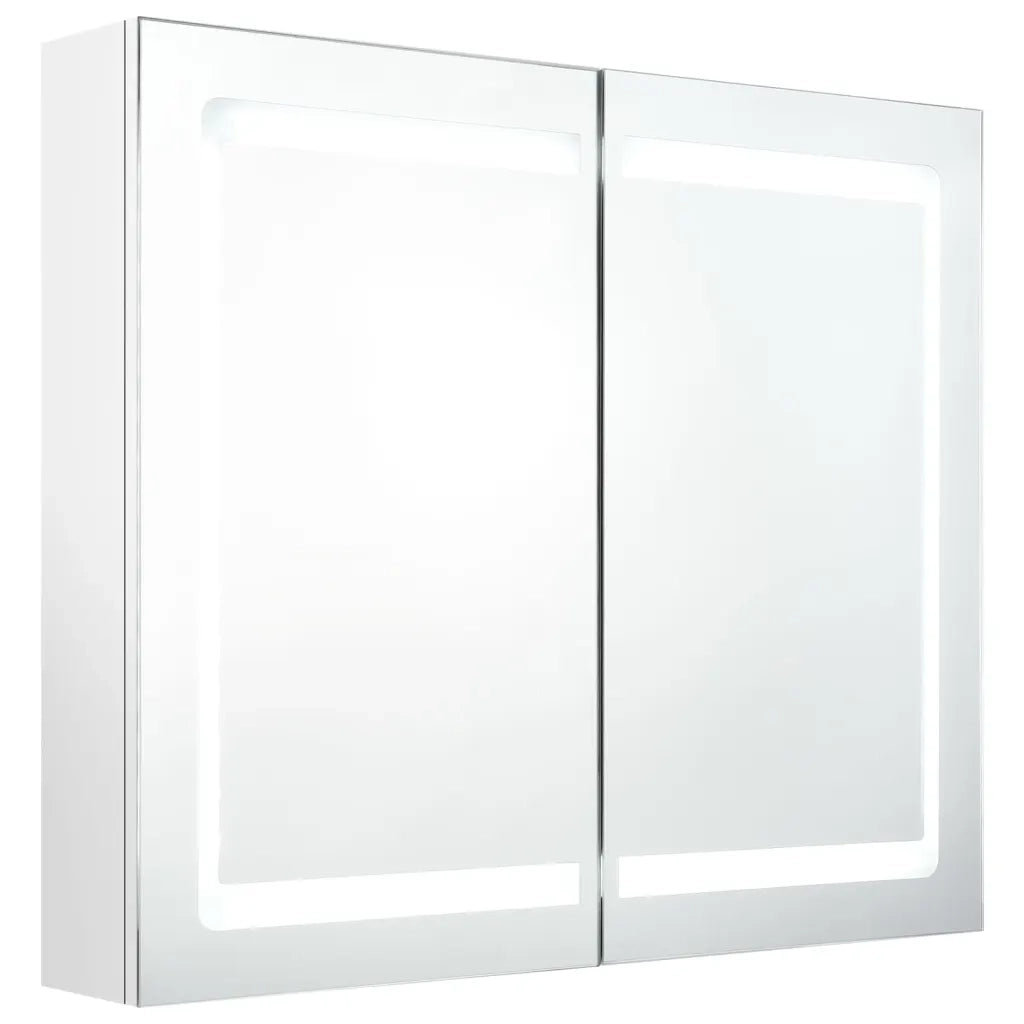 Armadietto Bagno con Specchio e LED Bianco Lucido 80x12x68 cm