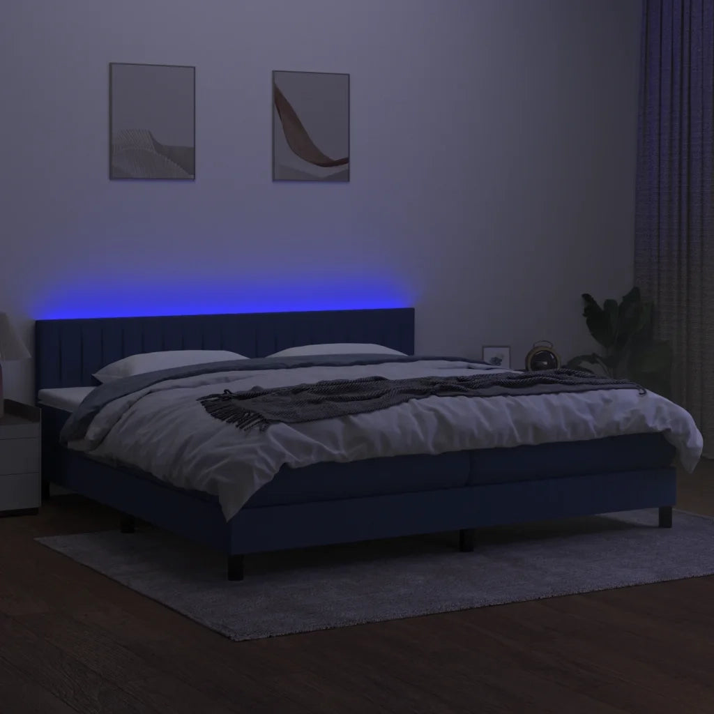 Letto a Molle Materasso e LED Blu 200x200cm in Tessuto 3133347