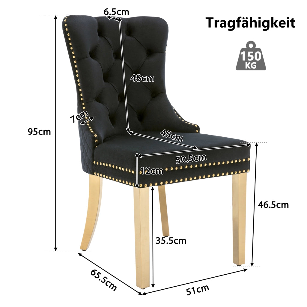 SEDIA DA PRANZO IMBOTTITA 50,5x45x95 cm Velluto Nero