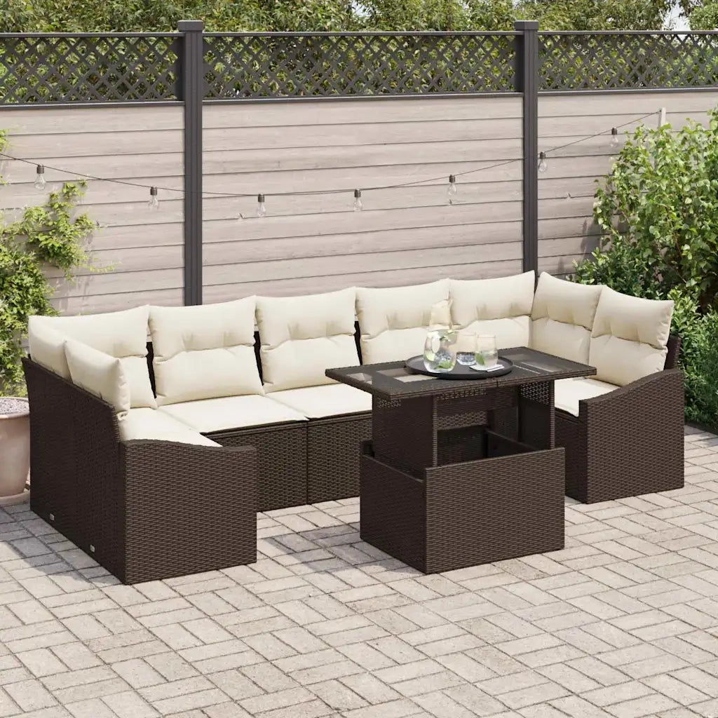 Set Divano da Giardino 8 pcs Marrone e crema polyrattan