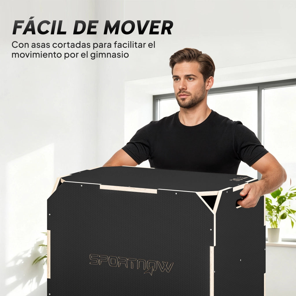 Box Pliometrico in Legno 3 in 1 ¨C Xylo ¨C 3 Altezze Allenamento Salto 76x61x51cm Nero