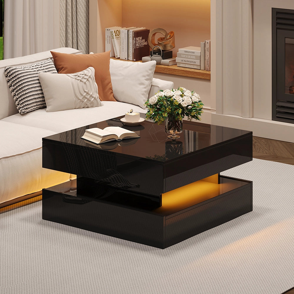 Tavolino regolabile - Xylo - 65x65cm LED 2 cassetti nero
