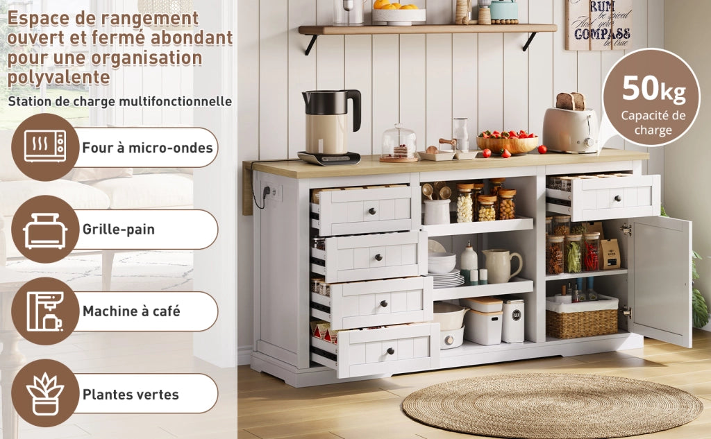 Credenza Cucina con Cassetti e Ripiani ¨C MINIMAL ¨C Bianco 150x65x75
