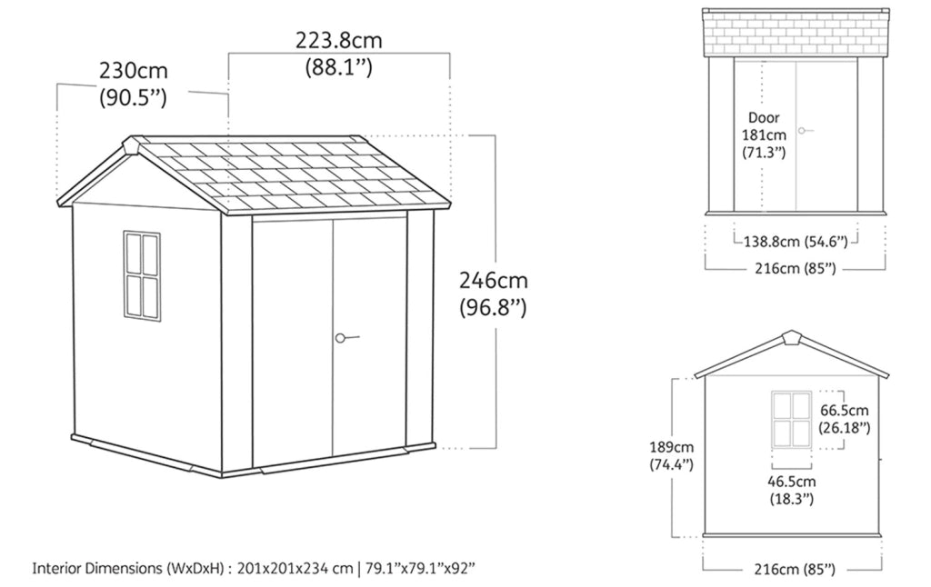 Casetta Box da Giardino 230x223,8x246 cm Newton Plus 757/775 Doppia Opzione Montaggio in Resina Evotech+ Grigio  cm