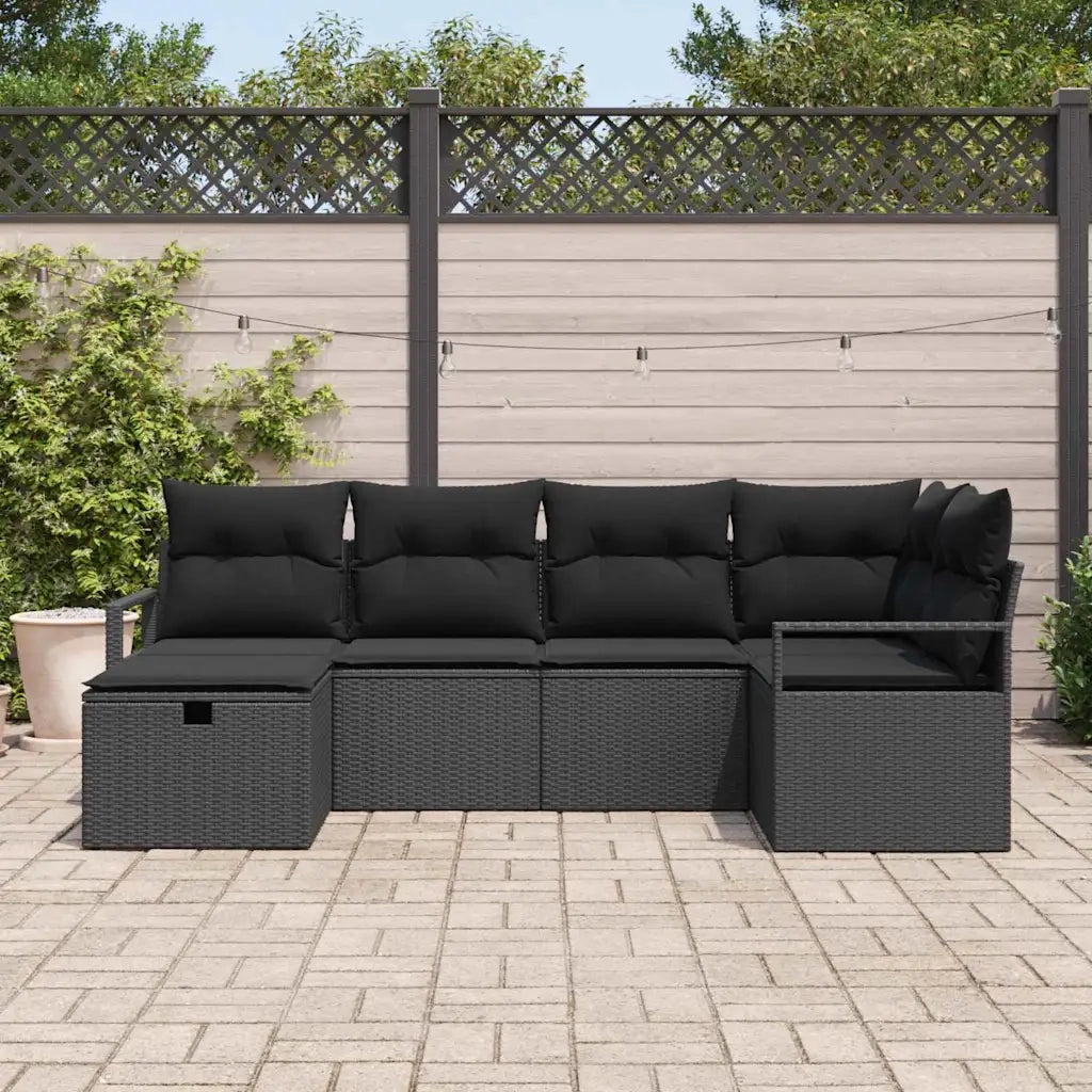 Set di divani con cuscino con archiviazione Nero polyrattan 3359182