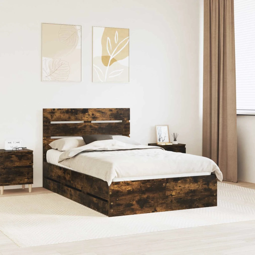 Struttura del letto con cassetto Rovere fumé 135 x 190 cm 3411841