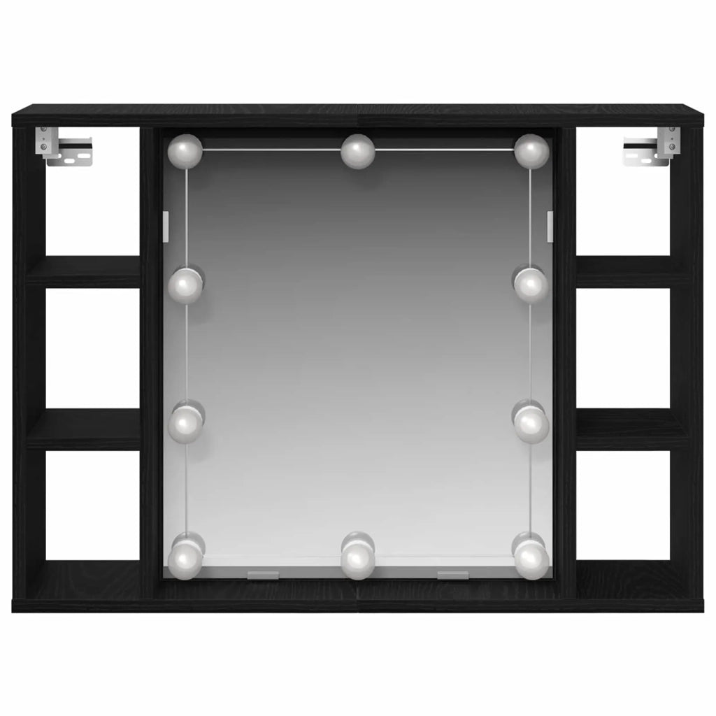 Mobiletto per specchio con specchio-Armadietto a Specchio Rovere Nero 76 x 15 x 55 cm