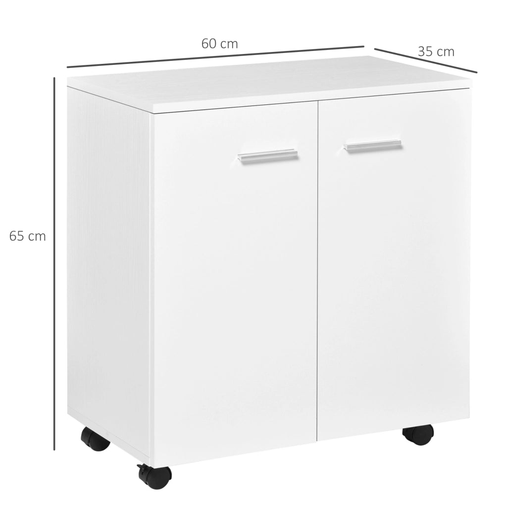 Mobile Portadocumenti ¨C Zephmum ¨C Legno con 2 ante e ruote, 60x35x65, Bianco