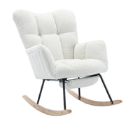Sedia a Dondolo Imbottita con Poggiapiedi Pieghevole e Schienale Alto Ergonomico; in Teddy Bianco